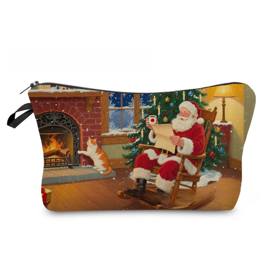 Women Santa Claus Print Cosmetic Bag Toiletries Organize Travel Storage Case 6866 KTB