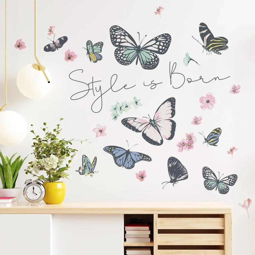 Butterfly Wall Stickers for Living Room Bedroom Decoration Kids Girls Decals Home Background Paper PVC Murals