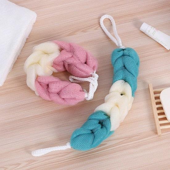 Bath Exfoliate Puff Super Soft Rich Foam Quick Drying Reusable Lanyard Design Non-fading Stretchable Exfoliating Bath Loofah Sponge Mesh Bathroom