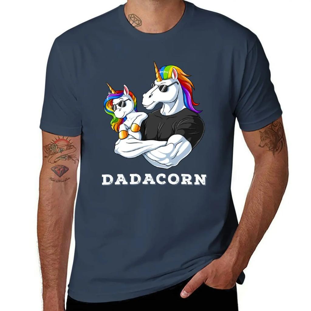 Dadacorn Einhorn Papa und Baby Mädchen Geburtstag Prinzessin Vatertag Tochter T-Shirt Anime Kleidung Herren T-Shirts Freizeit Stilvoll