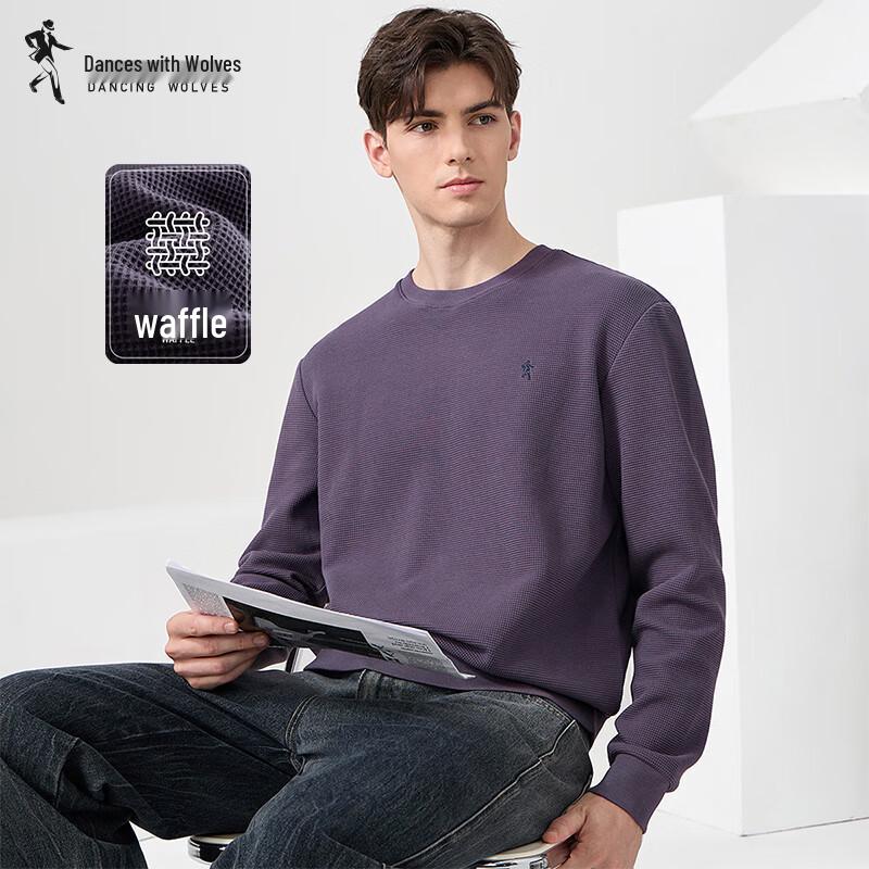 Dance with Wolves Men's Waffle Knit Casual Round Neck Sweatshirt