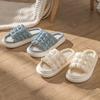 Fashion Breathable Linen Slippers for Women with Thick EVA Sole, Comfortable Puff Design, Spring/Autumn Indoor House Shoes, Quiet & Soft