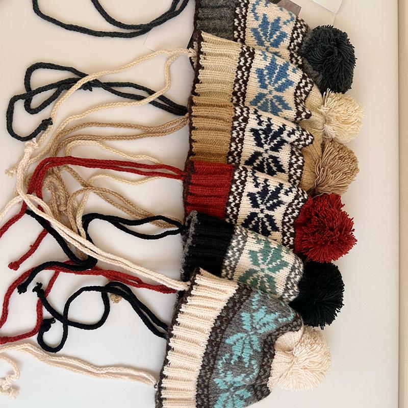 Dimanaf Women Hat Floral Thick Knitted Hat Fashion Lady Warm Winter Autumn