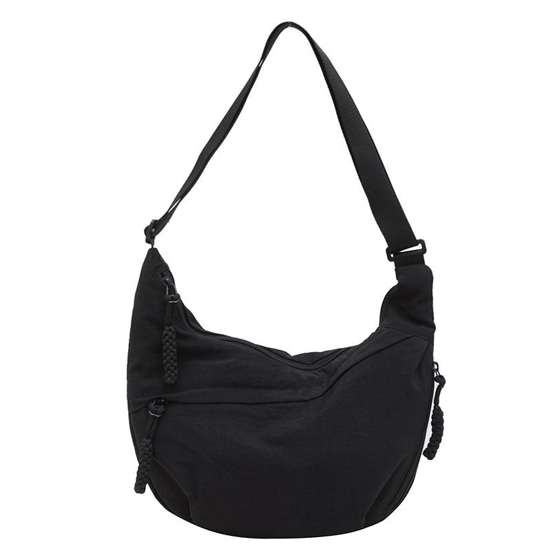 

1pcs Nylon Shoulder Bag Large Capacity Lightweight Outdoor Travel Casual Daily Commuter Crossbody Dumplings Bag чёрный