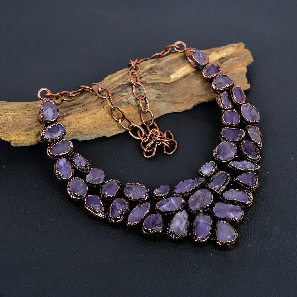 Amethyst Necklace Gemstone Jewelry, Copper Electroformed Necklace, Gift For Women Handmade Necklace