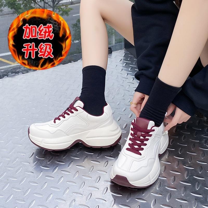 Leather platform dad shoes women's 2025 new spring and autumn autumn and winter women's shoes small white shoes women's casual sports shoes