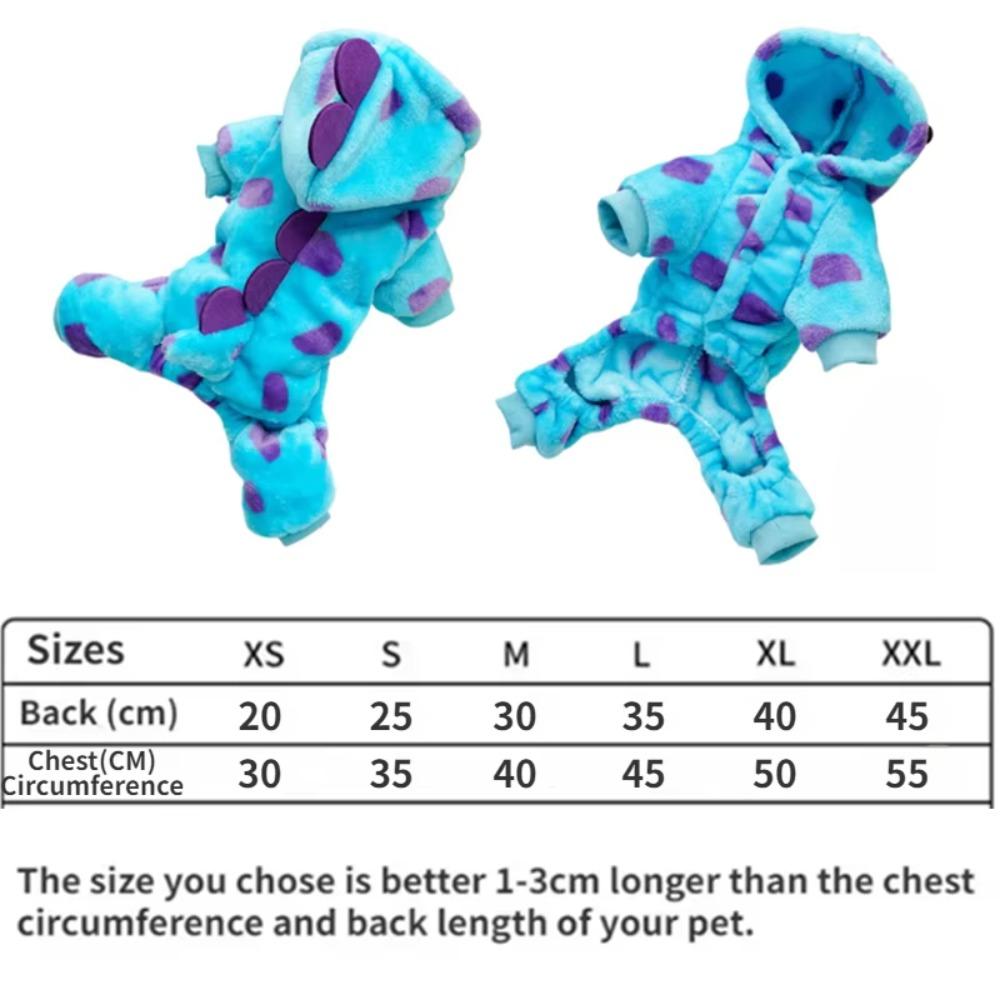 Thickened Warm Pet Clothing Dog Cat Puppy Costume Trendy Blue Dinosaur Hooded Coat