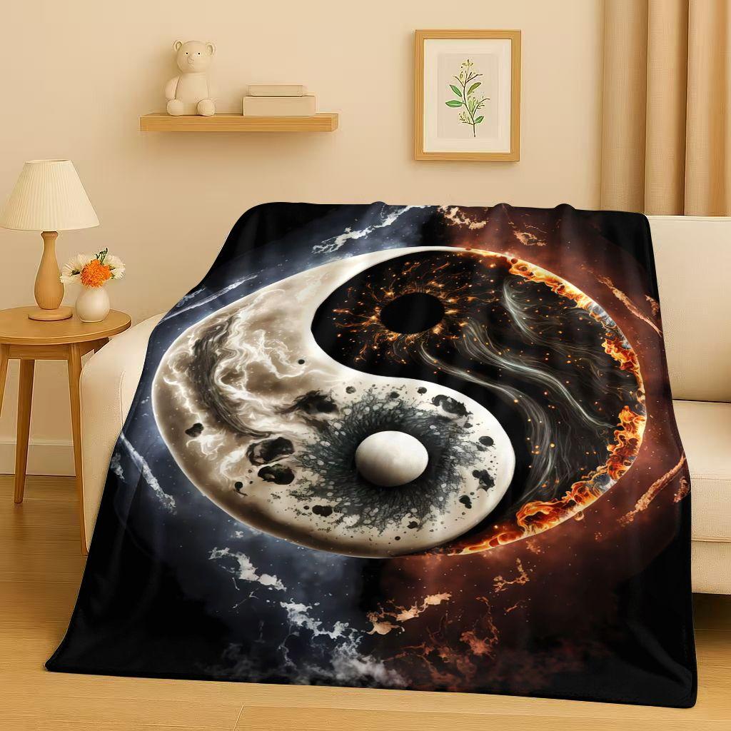 3D Yin Yang Chinese Tai Chi Eight Diagrams Natural Balance Art Flannel Blanket,Soft Plush Throw for Home Bedroom Bed Sofa Cover