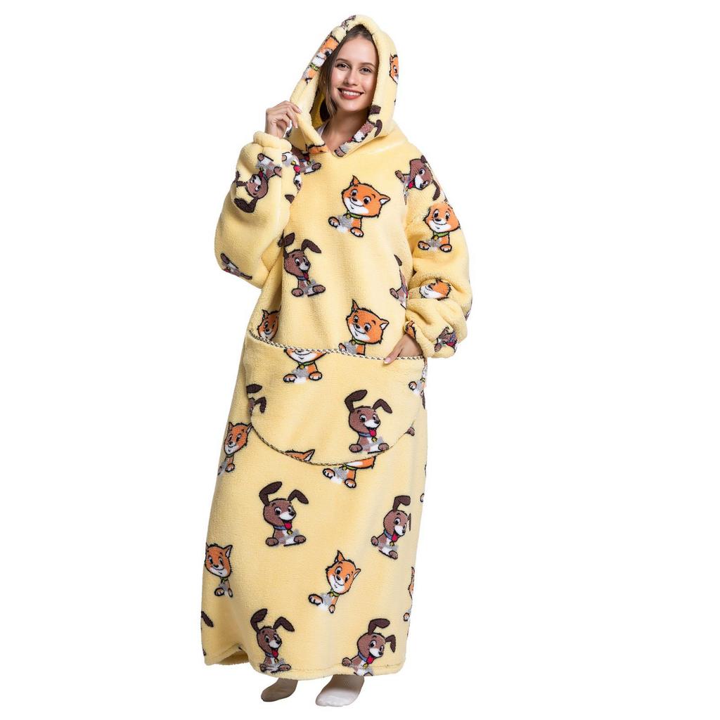 Wearable Blanket Women Home Soft Flannel Casual Print Oversized Hoodie Sweatshirt with Pocket for