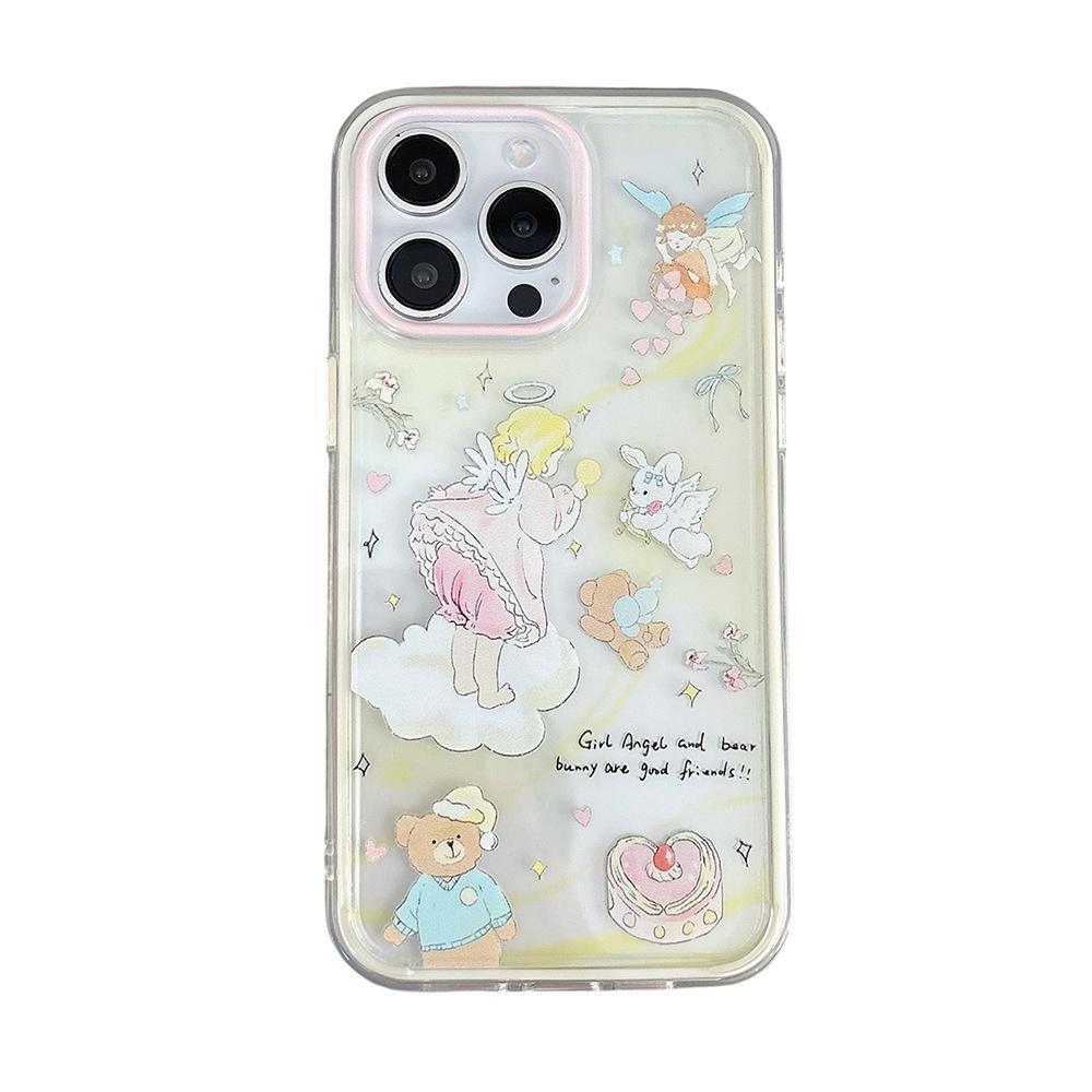 Angel Bear Illustration Suitable for iPhone17 anti-drop mobile phone case Colorful 2-in-1 Apple 16/15 protective case