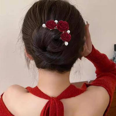 Kwiat Noworoczny w Starożytnym Stylu Spinka do Włosów w Kształcie U dla Kobiet Dziewcząt Luksusowa Elegancka Spinka Wszechstronne Akcesoria do Włosów Prezenty