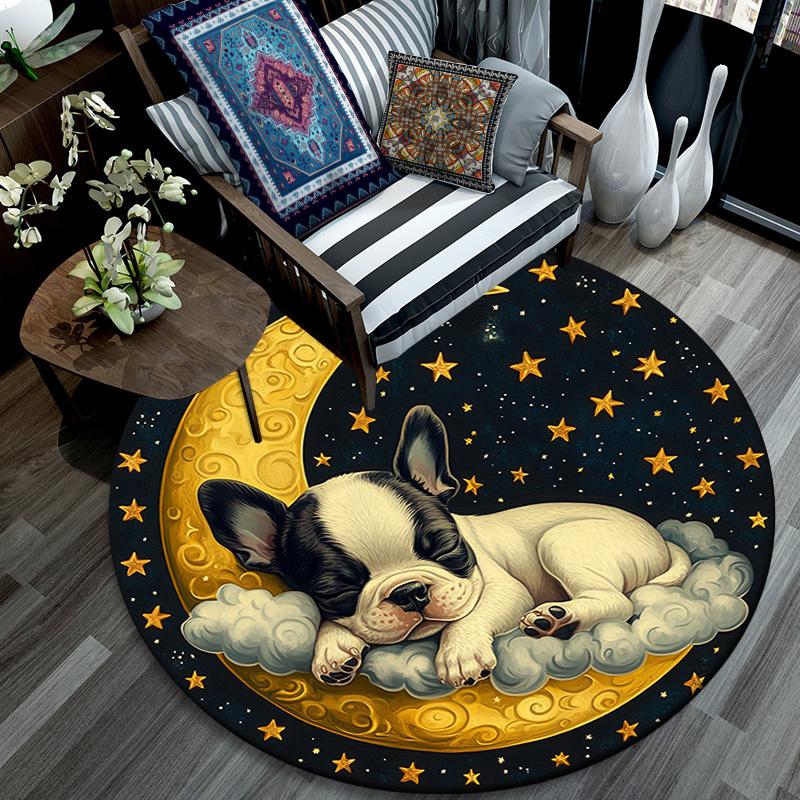 Sleeping Puppy Round Area Rug,Carpet Rug for Living Room Bedroom Sofa Playroom Decor,Non-slip Floor Mat