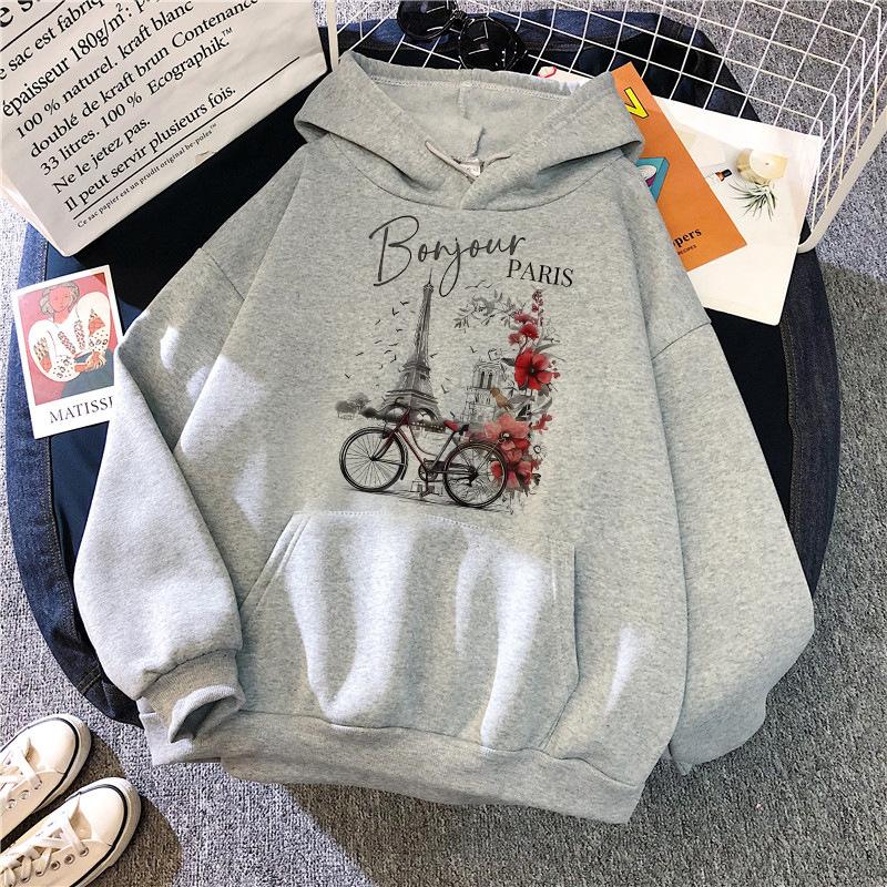 Fashion Bonjour Paris Text Print Hoodies 2025 Casual Vintge Y2k Sweatshirts Clothes Women Men Graphic Gothic Pullovers Hooded