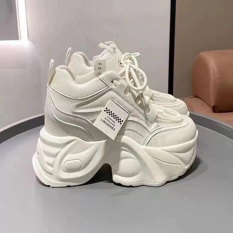 Dames Dad Shoes Stijl Hoge Top Dikke Zool Verhogend 9cm Hoogte Casual Mesh Casual Sportschoenen voor Dames