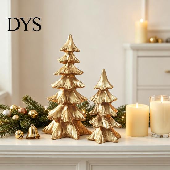 Christmas Gift Ideas 2Pcs Tree Ornaments, Vintage Gold Tabletop Decoration for Holiday Festive Figurines Home Decor And Fireplace Mantel Display,