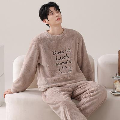 Pajamas Men'S Autumn And Winter Coral Fleece Fleece Thickened Large Size Homewear Warm Flannel Set