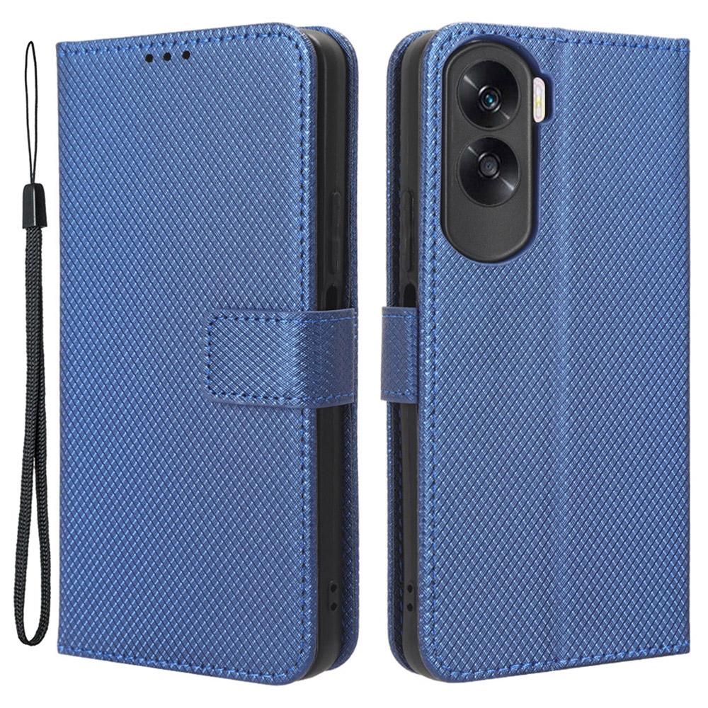 

Flip Case for Honor 90 Lite 5G/X50i 5G PU Leather Diamond Texture Wallet Stand Shockproof Phone Cover Blue