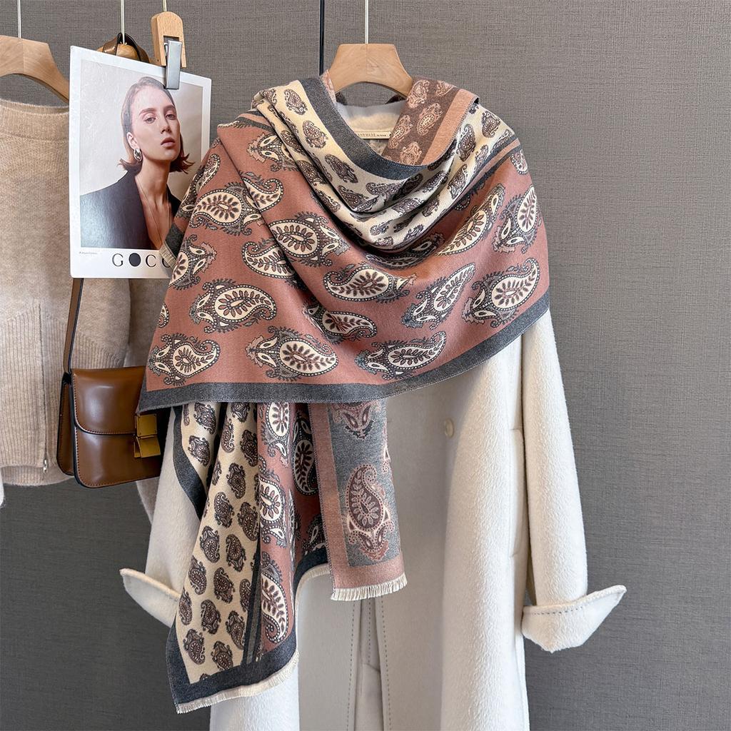Retro Paisley Print Cashmere Feel Pashmina Women Winter Outdoor Keep Warm Large Shawls Wraps Tassels Lady Bufanda Blanket Poncho