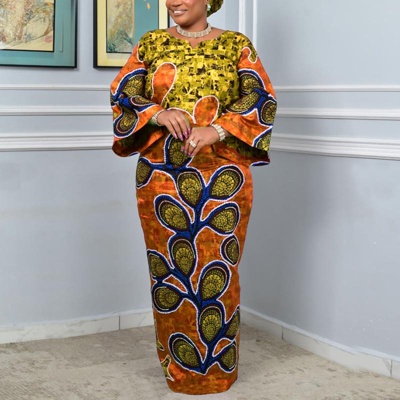 Women Casual Long Sleeve Floral Print Loose Long Dress Kaftan Robes
