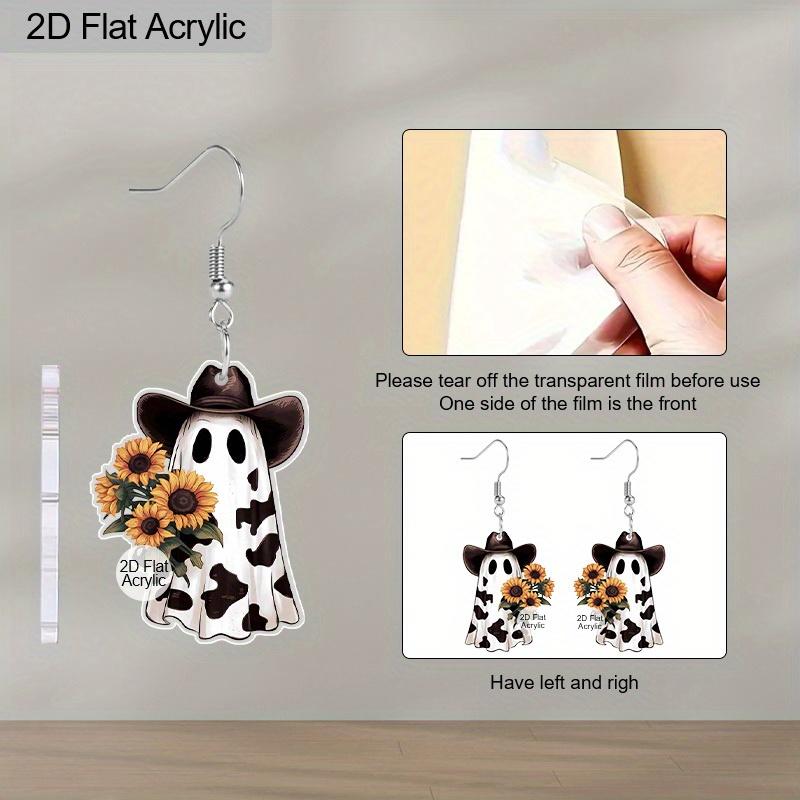 2D Flat Halloween Earrings Leopard Ghost Sunflower Pattern Acrylic Dangle Earrings Halloween Theme Party Women Girls Jewelry Gift