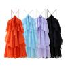 Rochie europeană americană pentru femei, multicoloră, stratificată, cu gât halter și imprimeu floral