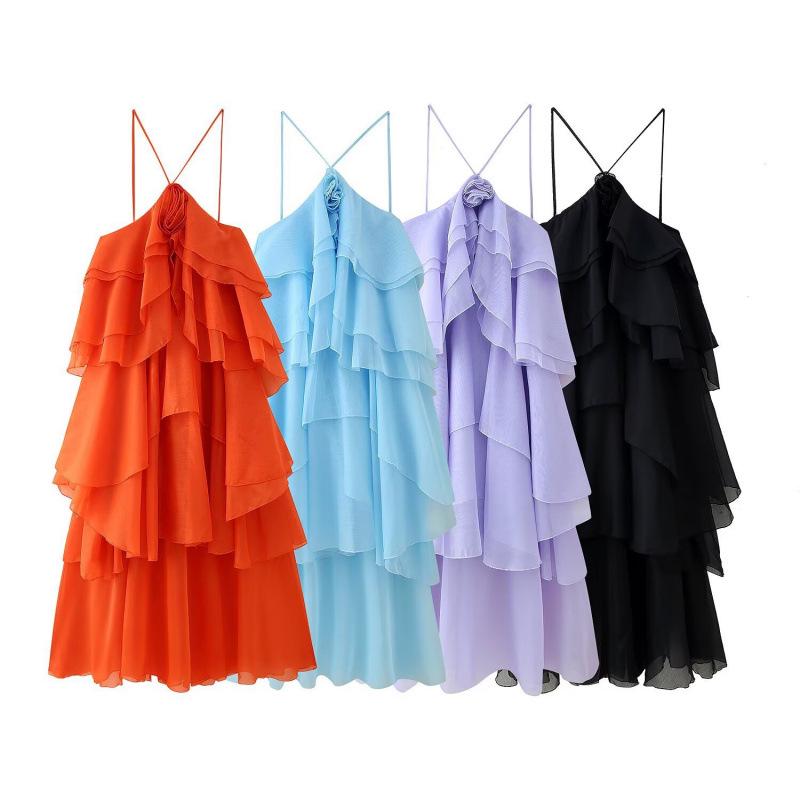 Rochie europeană americană pentru femei, multicoloră, stratificată, cu gât halter și imprimeu floral
