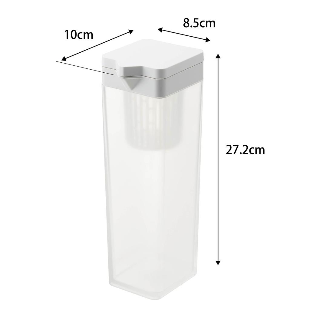 Yamazaki Tower 1.2L Tiltable Water Bottle with Tea Bag Holder, White, 8.5cm W x 10cm D x 27.2cm H, Dishwasher Safe, Barley Tea Pot, 1749