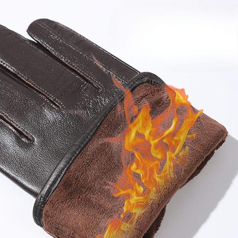 New Men's Lambskin Leather Gloves for Men's Outdoor Bike Riding Simple Touch Screen Warm Plus Velvet