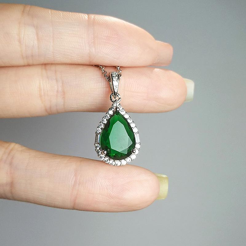 Water Drop-Shaped Aquamarine Pendant Temperament Inlaid With Imitation Emerald Yellow Zirconium White Gold Necklace Women