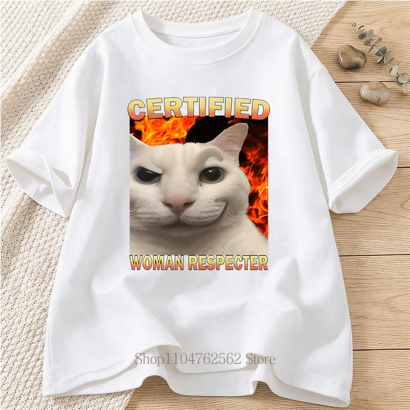 

Certified Women Respecter Cat Printed Pattern Tees Summer Women Unisex Funny Cats Casual Fashion ONeck Short Sleeve Tops Tshirts S