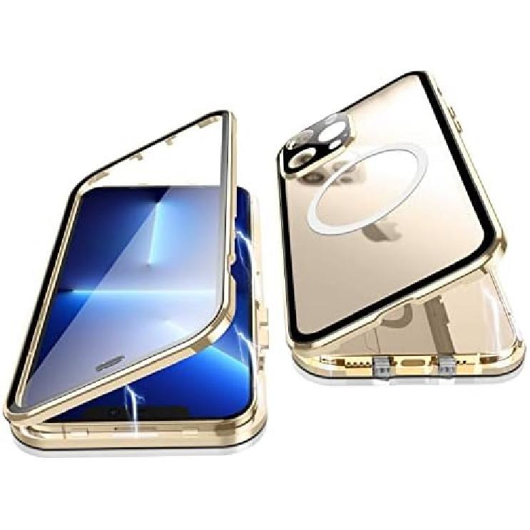 Case for iPhone 13 Pro, Jonwelsy 360 Degree Double-Sided Protection Compatible with Magsafe Magnetic Adsorption Metal Bumper Front Tempered Glass