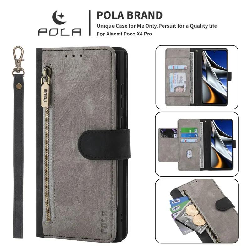 

Lanyard Leather Zipper Wallet Card Phone Case For Xiaomi RedMi 14C 13C Note 14 Pro Plus 13 12 12S 11 11S 10S 9 Flip Stand Cover Redmi Note 9 Pro
