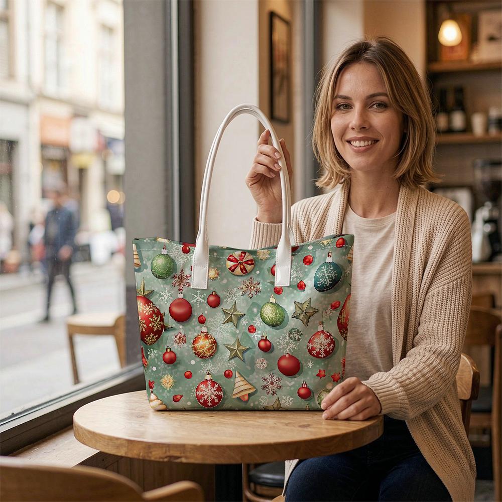 Christmas Pattern Tote Bag Portable Fashion Daily Carryall Handbag For Winter Holiday Casual Use