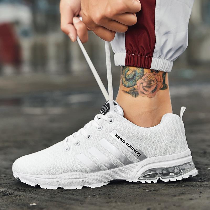 Men's Running Shoes, Low Top Fly Woven Mesh Fabric, Lightweight Air Cushion, Spring Casual Sports Shoes, Large Size