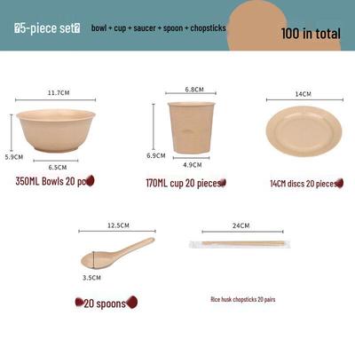 ZISIZ Rice Husk Disposable Tableware Set