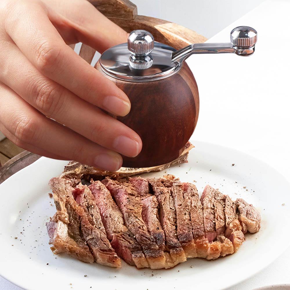 Hand-cranked Pepper Mill Wooden Manual Pepper Grinder Portable Spherical Pepper Grinder  Steak
