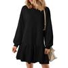 Ribbed Knitted Splicing Solid Color Long-sleeved Casual Mini Dress