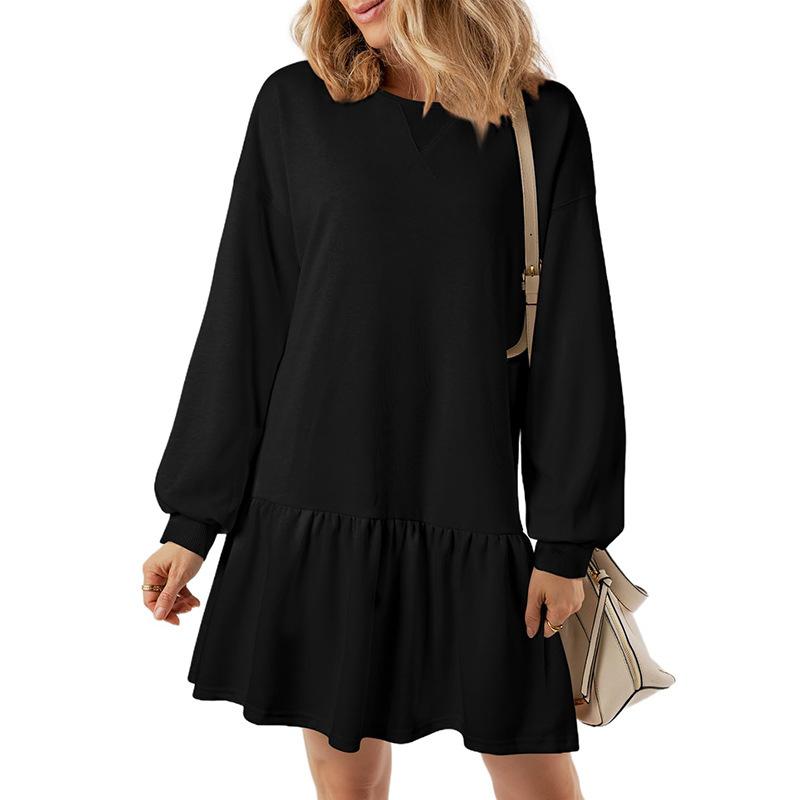 Ribbed Knitted Splicing Solid Color Long-sleeved Casual Mini Dress
