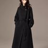 Women's Hepburn-Style Black Wool Coat 2025: Thickened Belted Outerwear for Autumn/Winter