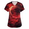 Women's V-neck Halloween Printed Short-sleeved Pocket Side-slit Protective Suit Top