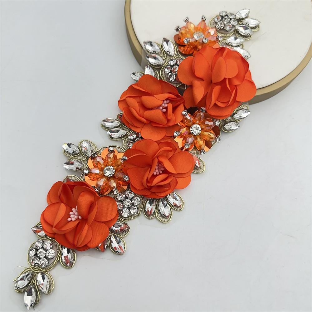 1PCS Handmade 3d sew on applique embroidery rhinestone flower patch for wedding dress