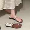 Popular Black Retro One-word Wedge Slippers Summer Wear with Skirt Non-slip French Sandals