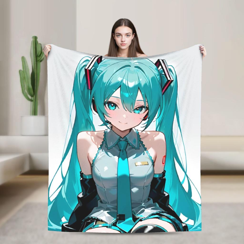 Hatsunes Mikus Vocaloid Blankets Anime Style Flannel Novelty Breathable Throw Blankets for Chair Covering Sofa Autumn/Winter,