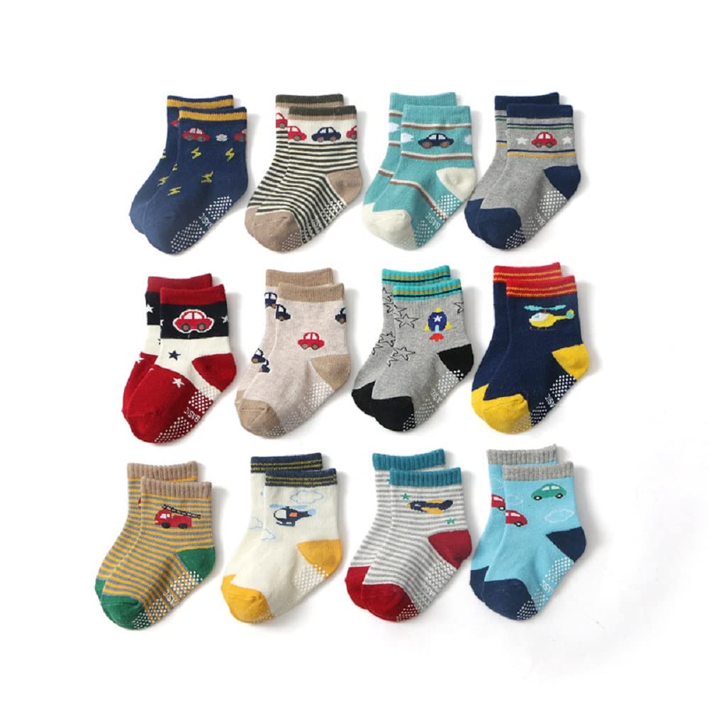 

Ayfoone 12 Pairs Baby Short Crew Length Vehicles (Aiho) Socks, Boys Socks, Non-Slip, Kids, Children s Socks, (Vehicles 2, 14-16cm)