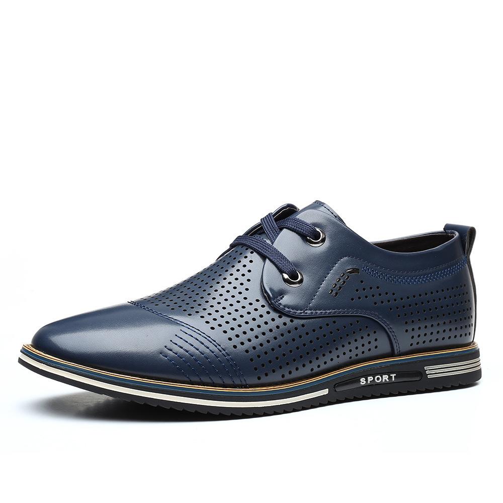 Men's Casual Leather Shoes Lace-up Hollow Breathable Men Driving Flats Mens Outdoor Sports Shoe EU Sizes 38-48