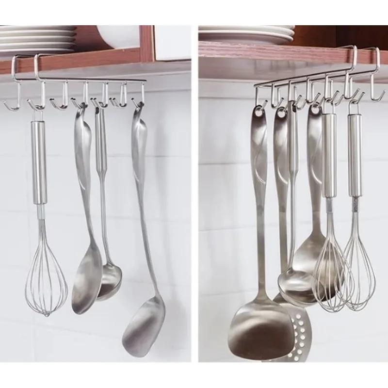 

Kitchen Storage Rack Cabinet Stainless Steel Hook Shelf Under Cup Holder Hook