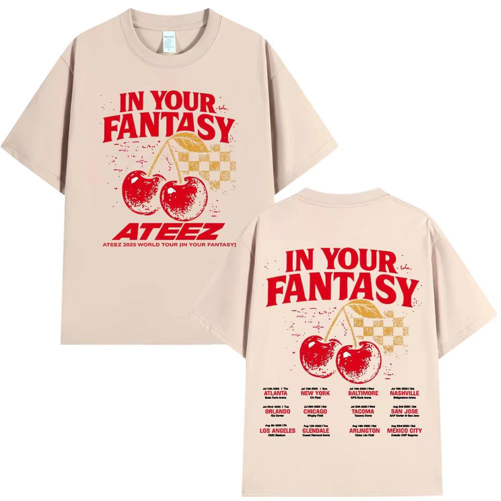 Ateez 2025 World Tour In Your Fantasy Tour Cherry T Shirts Korean Kpop Fashion T-shirt Men's Women Cotton Short Sleeve T-shirts