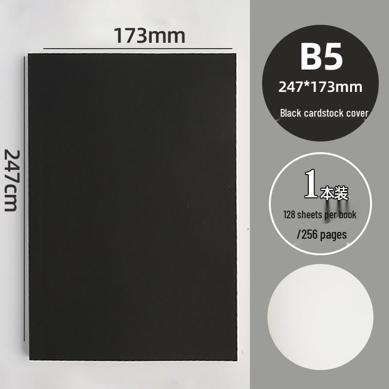 Retro Black Card Notebook - B5 Large & A5 Draft Book with Lined, Grid, and Blank Pages for Students