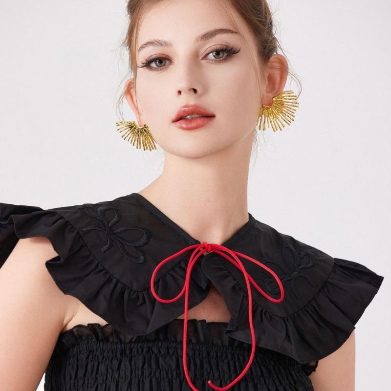 CourtStyle Detachable Collar with Ruffle Trim and Embroidery Bowknot Shirt Collar Shawl Wrap Formal Occasion Accessory