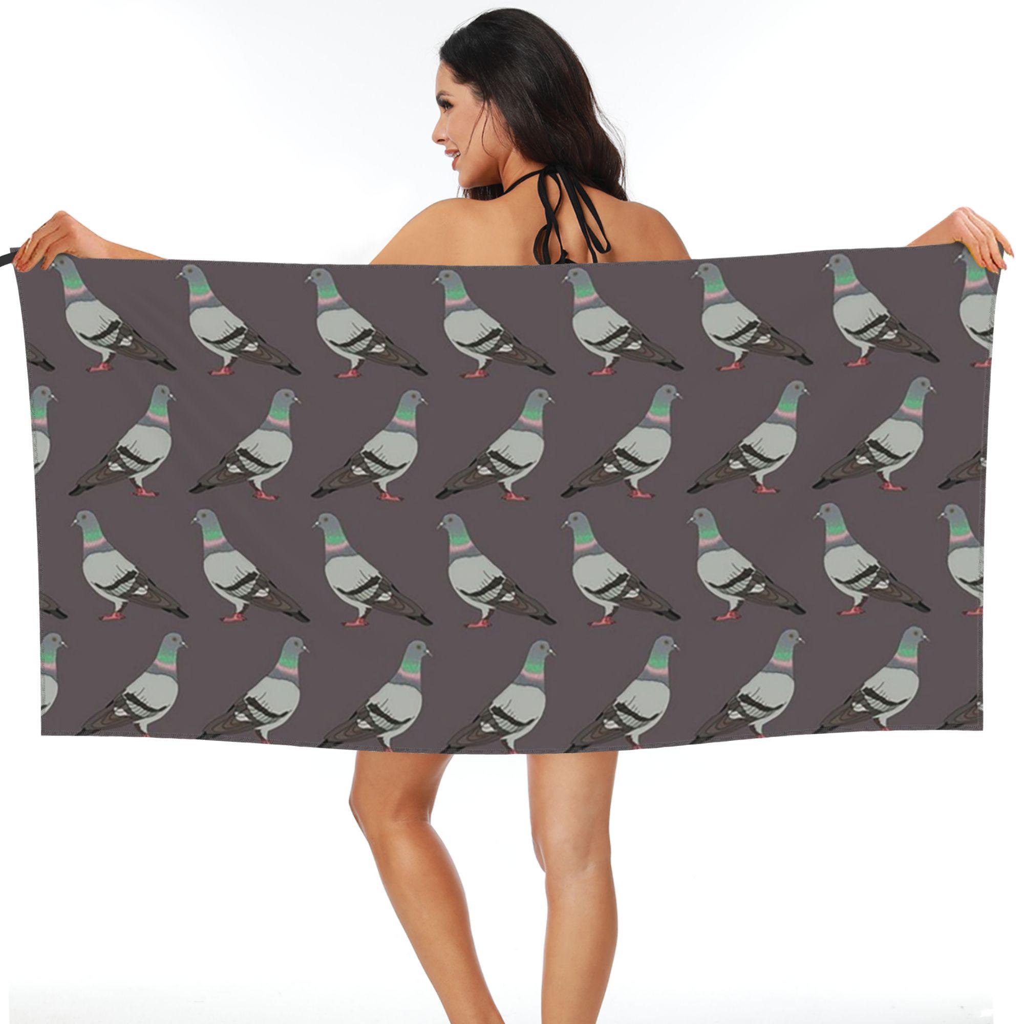 Lang Pattong Grey Pigeon Walk Beach Towel Soft Microfiber Quick Dry Absorbent Quick Towels For Bath